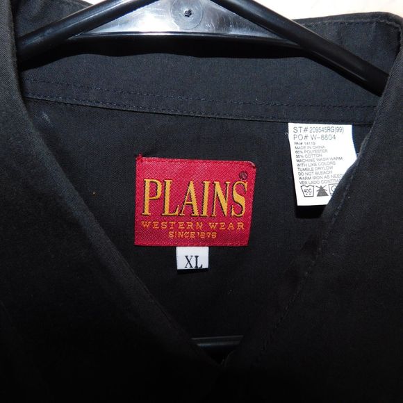 Plains Western Wear Pearl Snaps Shirt Adult XL Black Embroidered Thunderbird - Picture 2 of 9